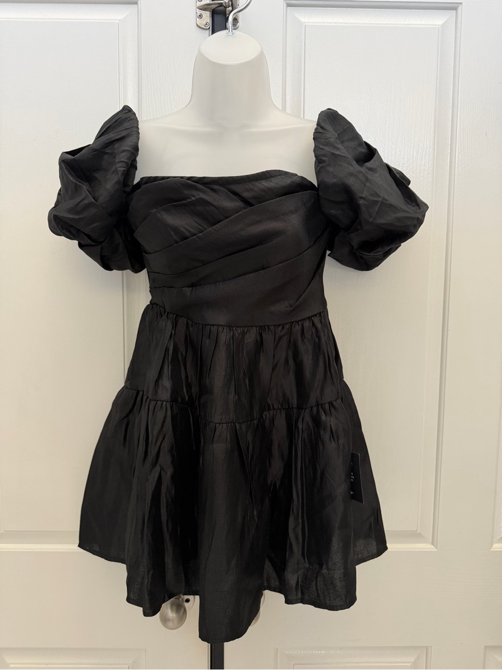 Lulus Black Puff-Sleeve Mini Babydoll Dress Sz S